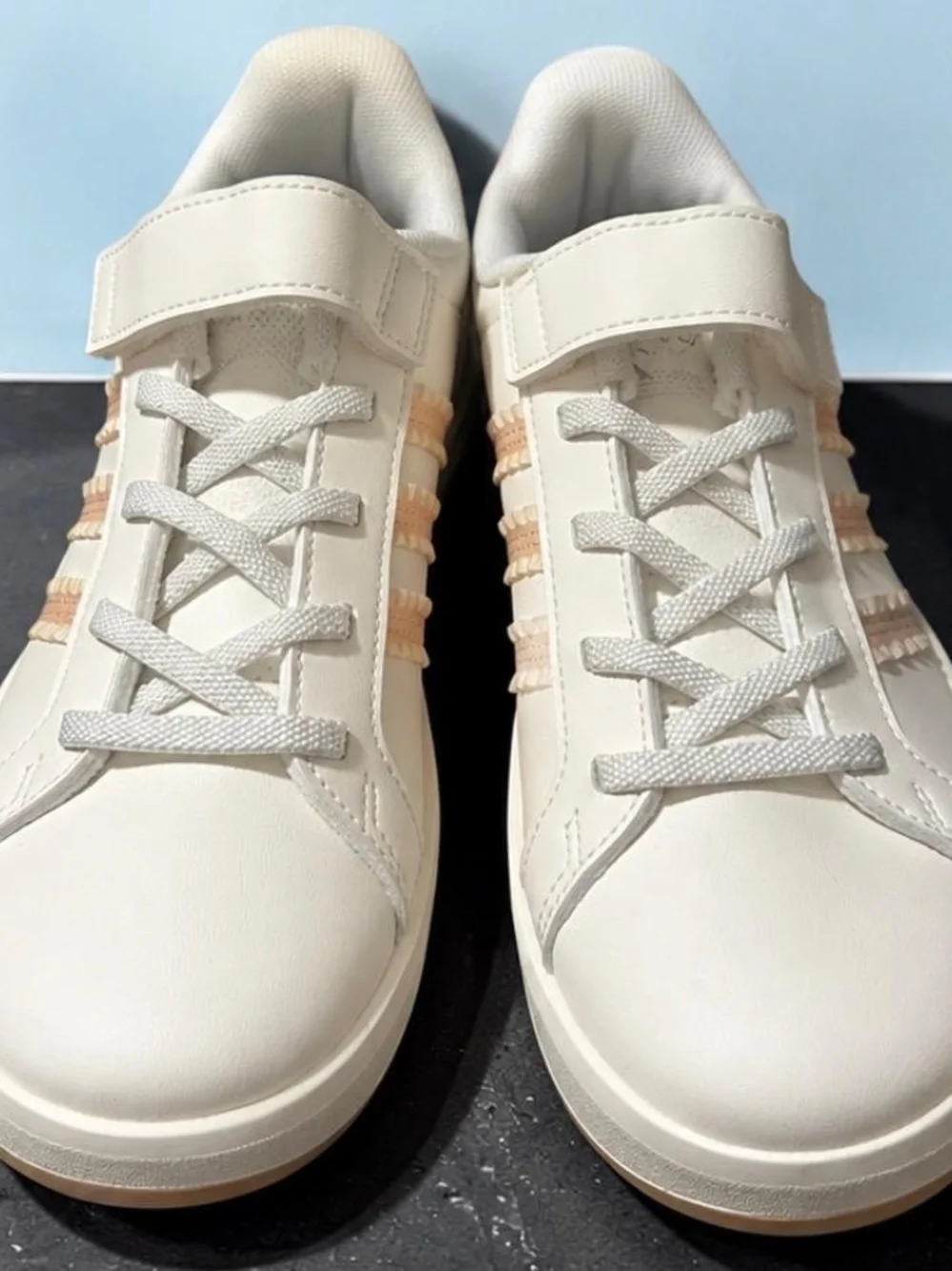 adidas Kids Cream Sneakers with Blush Accent Stripes